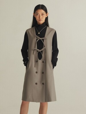 베터카인드 리본 더블버튼 원피스 RIBBON TIED DOUBLE BUTTON DRESS_KHAKI BROWN BETTERKIND